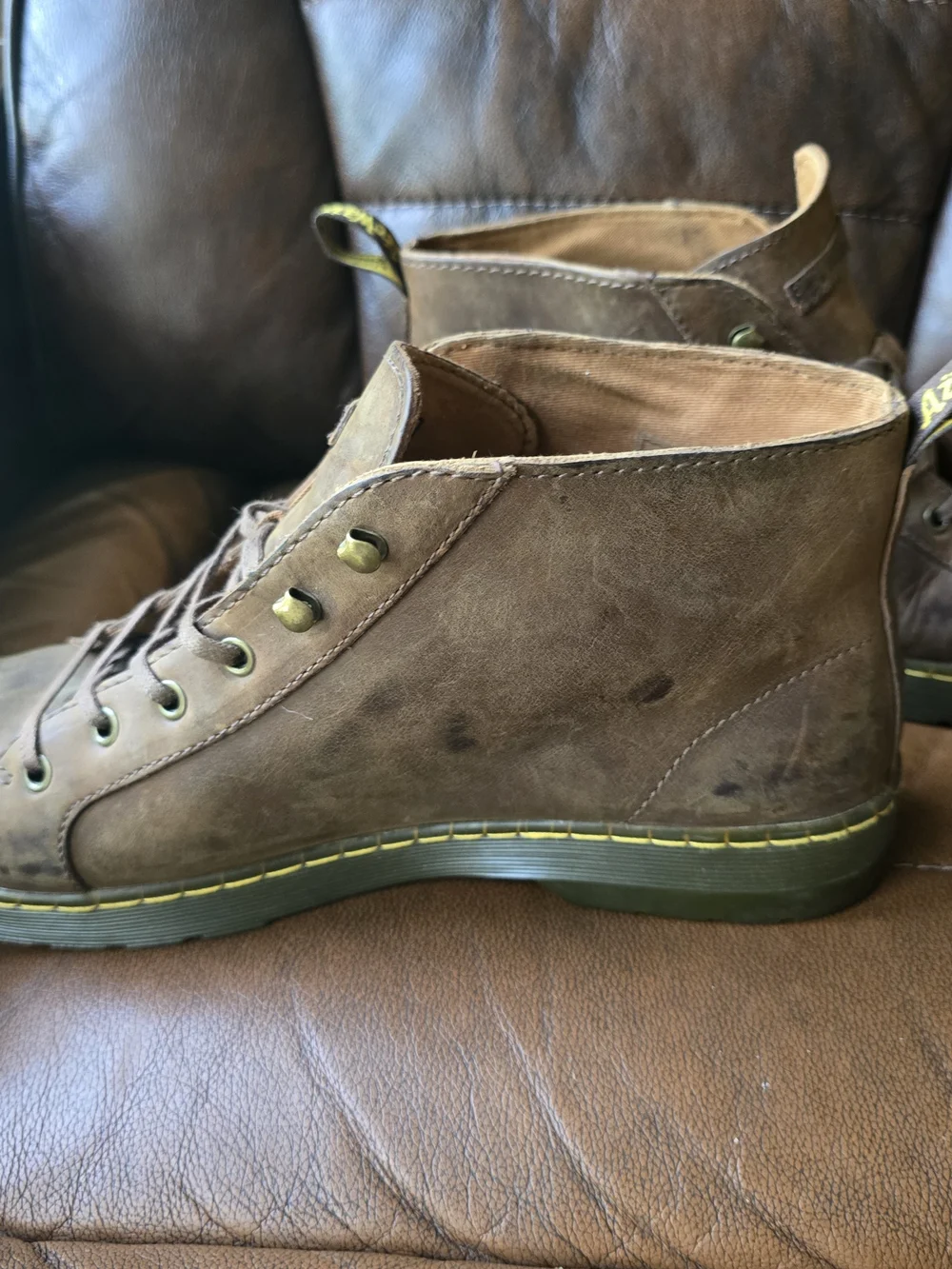 Dr. Martens Brown Leather Chukka Boots with Yellow Stitching